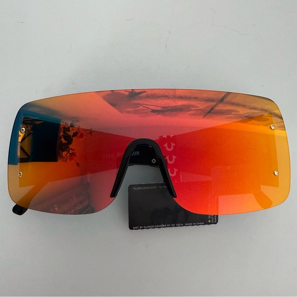 NEW TRUE RELIGION Shield Blue Mirror Rimless Sunglasses Orange Black Yellow main image 5